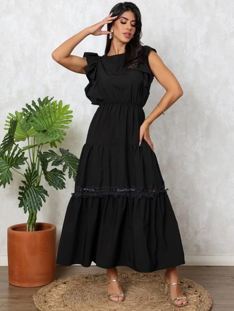 Vestido Manga de Borboleta Baiha com babado