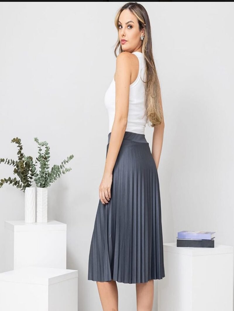 Saia plissada Midi Moda Evangélica com forro e elástico na cintura - Image 5