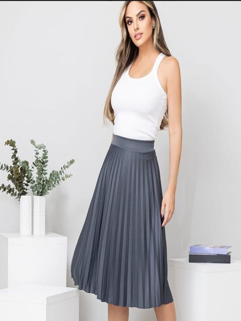 Saia plissada Midi Moda Evangélica com forro e elástico na cintura - Image 6
