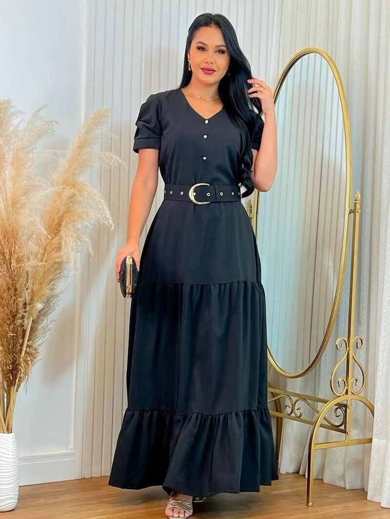 Vestido Longo Feminino Moda Evangélica - 2 Marias com cinto e botões - Image 3