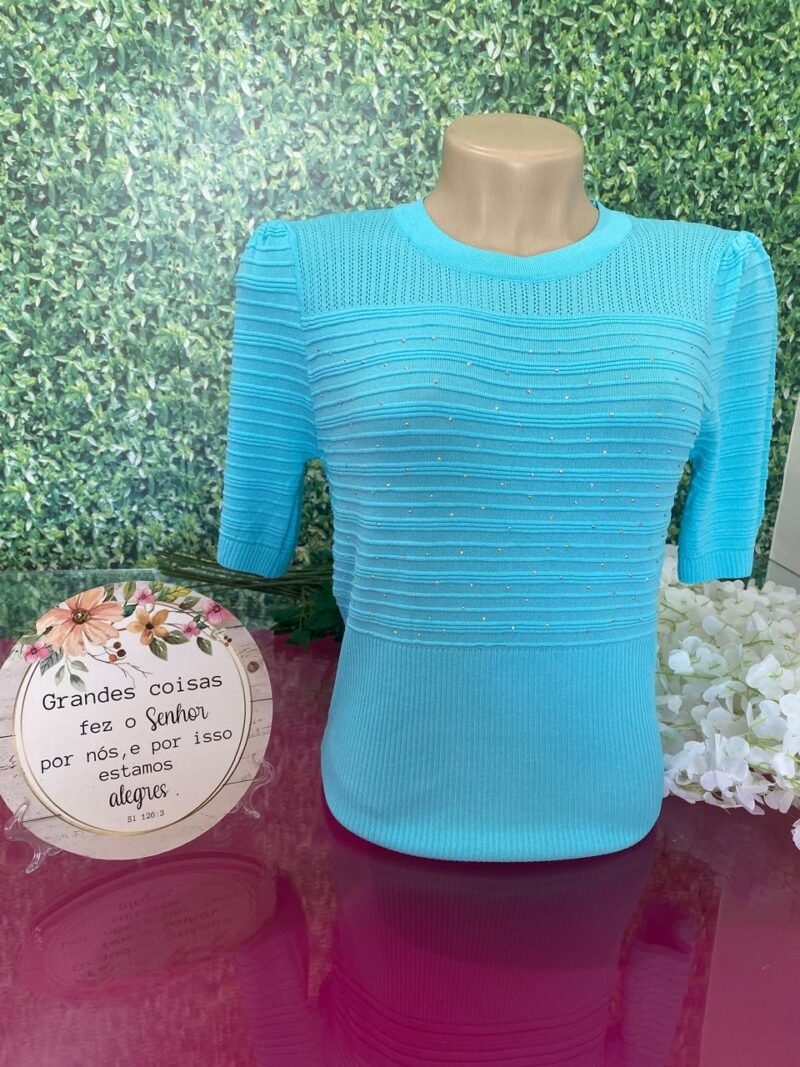Blusinha Manga Puff Pedraria Tecido Modal ML-8018