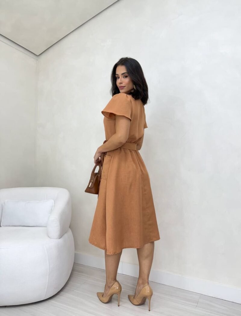 Vestido Linho Comprimento Midi Godê