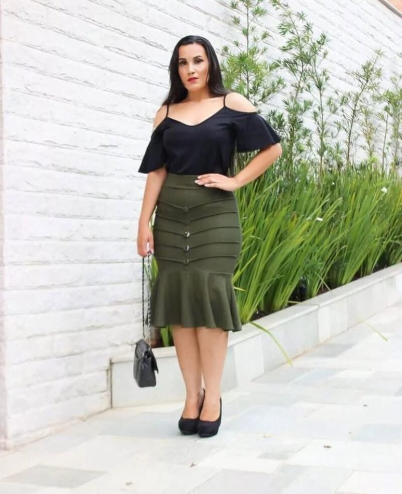 Saia De Babado De Botao Moda Cristã Lançamento Em Alta Midi - Image 5