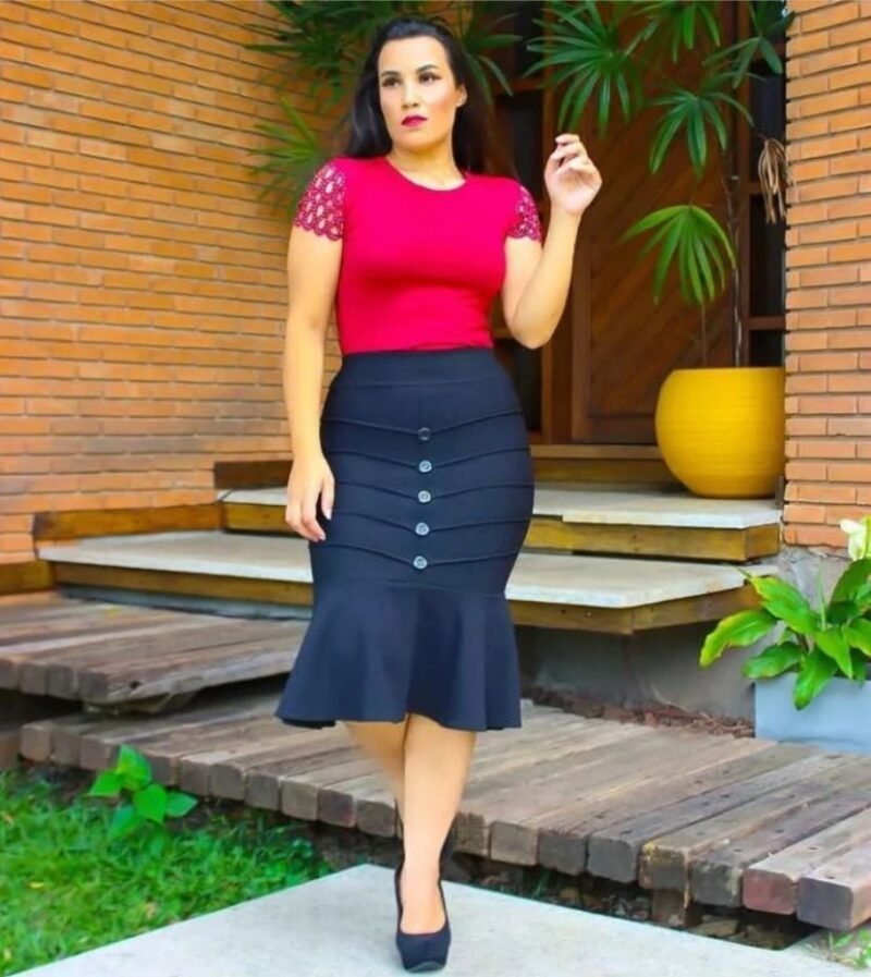 Saia De Babado De Botao Moda Cristã Lançamento Em Alta Midi - Image 6