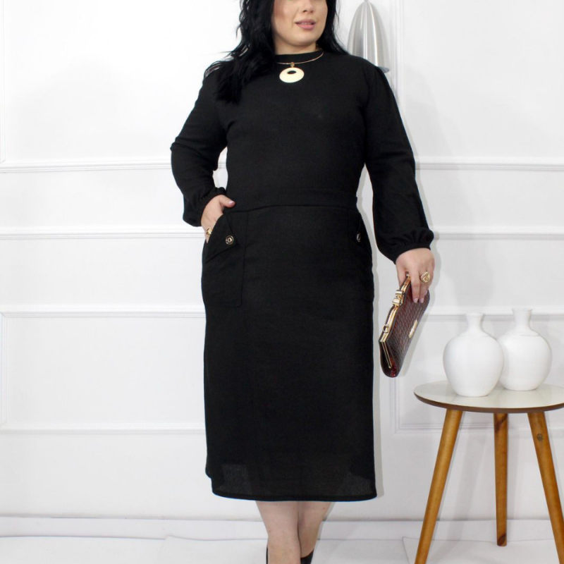 VESTIDO MANDA LONGA LONGA BOLSO LATERAL