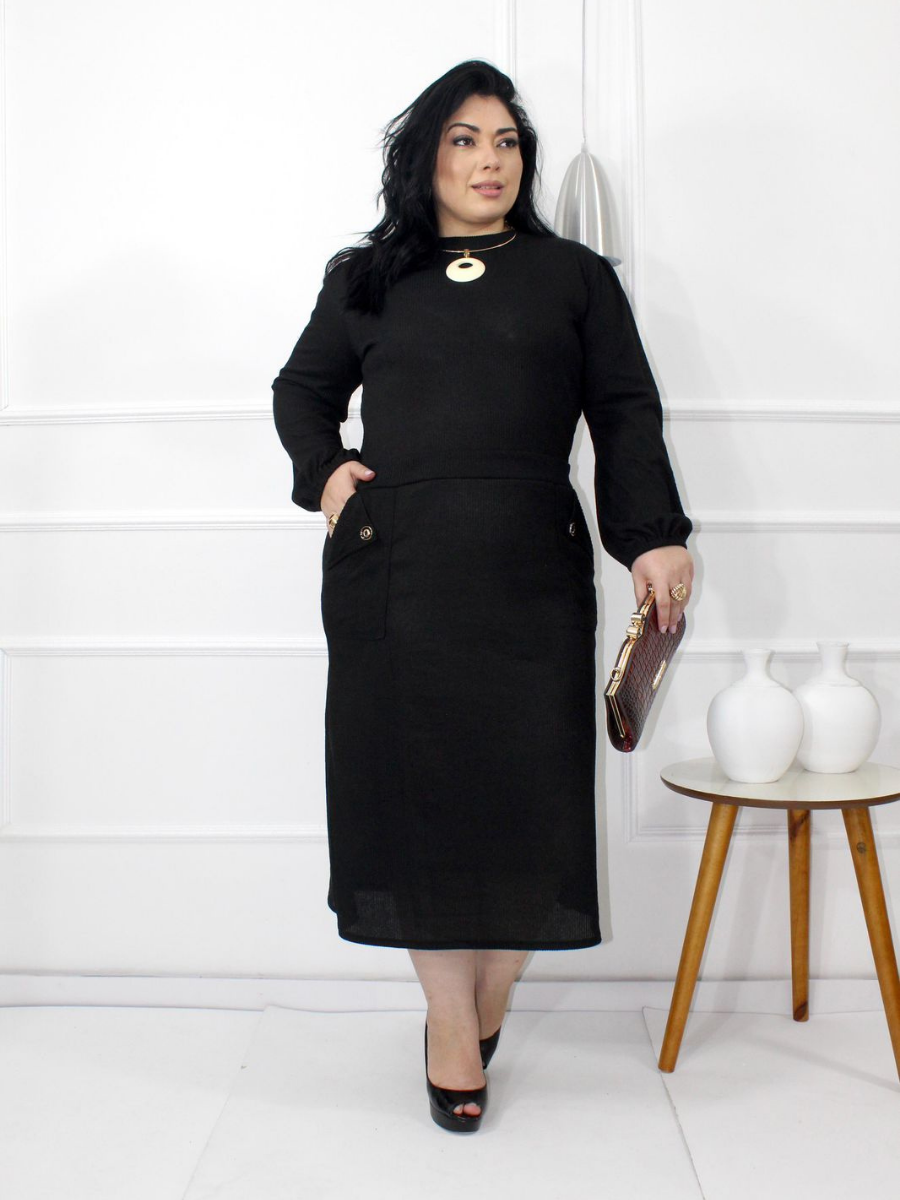 VESTIDO MANDA LONGA LONGA BOLSO LATERAL